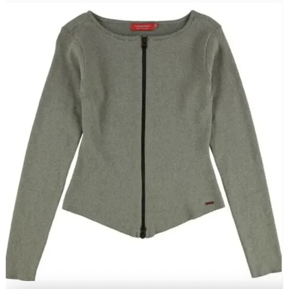 n:philanthropy Sweater Womens Small Green Zip Front Knit Fitted Long Sleeve - Picture 1 of 7